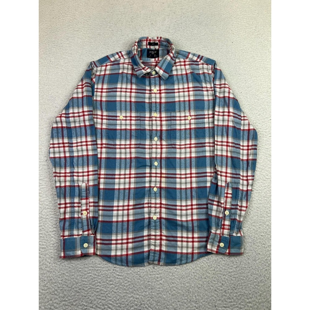 J.Crew Flannel Shirt Mens Medium Blue Plaid Slim Long Sleeve Button Up Casual - Picture 2 of 8